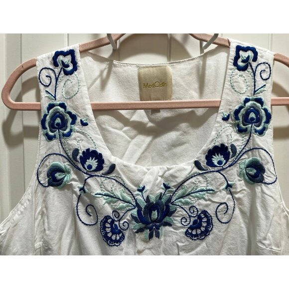 ModCloth White Dress with Blue Embroidery - 1X - Picture 3 of 12